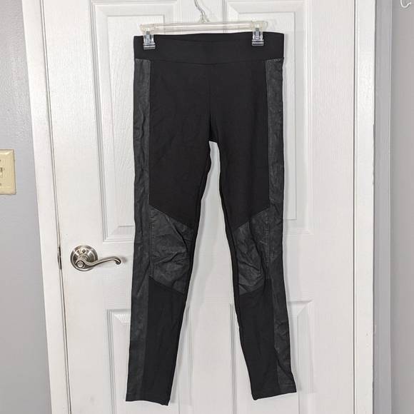 CAbi Style #578 Faux Leather Black Ricky Ponte Knit Moto Leggings Size Small - Picture 2 of 7